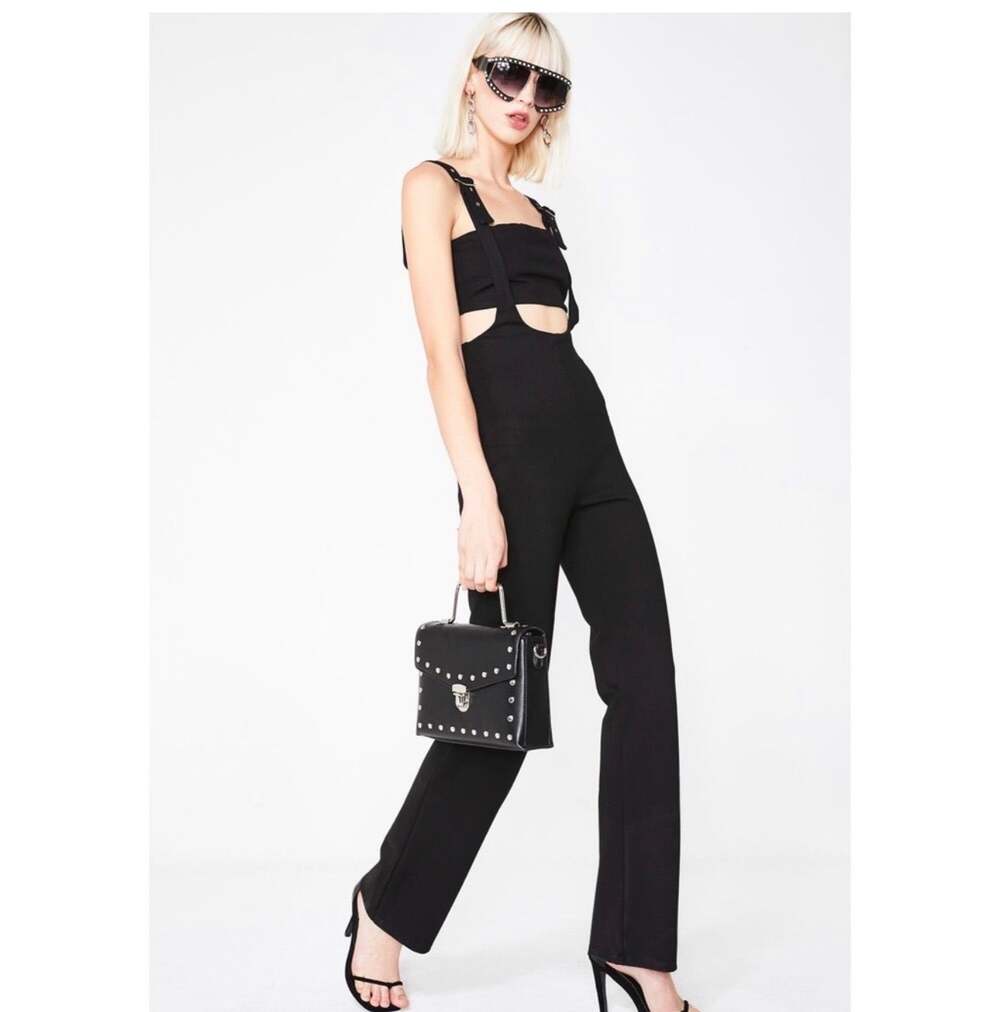 Tiger Mist Women's Peyton Cut-Out Square Neck Jumpsuit Black Size Small NWT